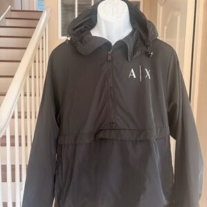 Armani Exchange AX Black Long Sleeve Half Zip Windbreaker Drawstring Hood Mens M